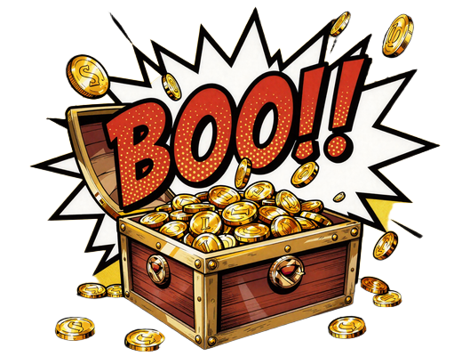Goldene Royal League Schatztruhe mit M&uuml;nzen und Edelsteinen Comic Pop Art Stil CrazyBuzzer Casino