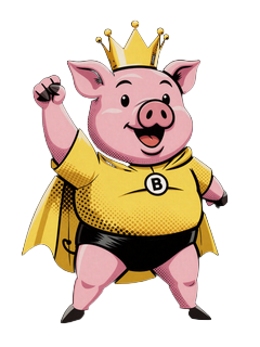 Buzzer Maskottchen Schwein in goldener Krone