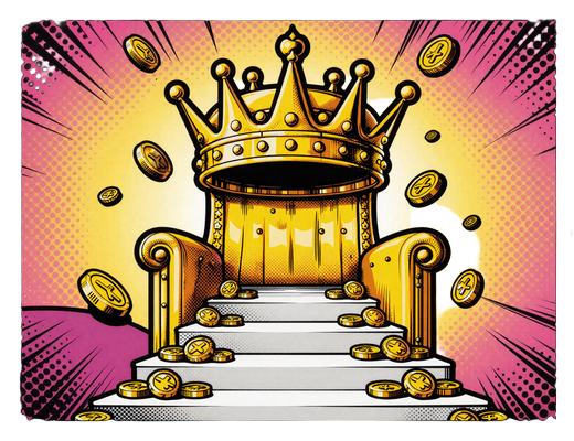 Goldener K&ouml;nigsthron mit Krone und M&uuml;nzen Symbol f&uuml;r King's Path Loyalit&auml;tsprogramm CrazyBuzzer Casino